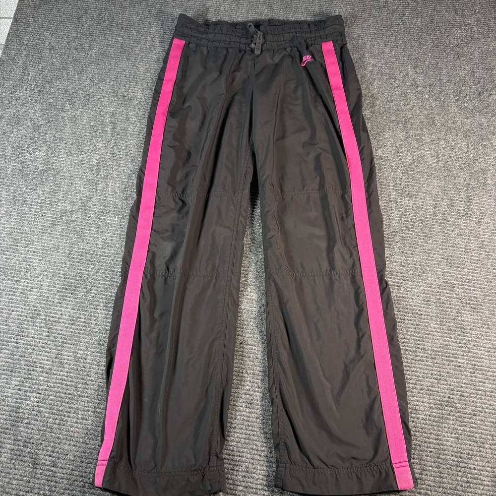 Nike Track Pants Girls S Black Pink Excellent Sportswear Side Stripe Drawstring